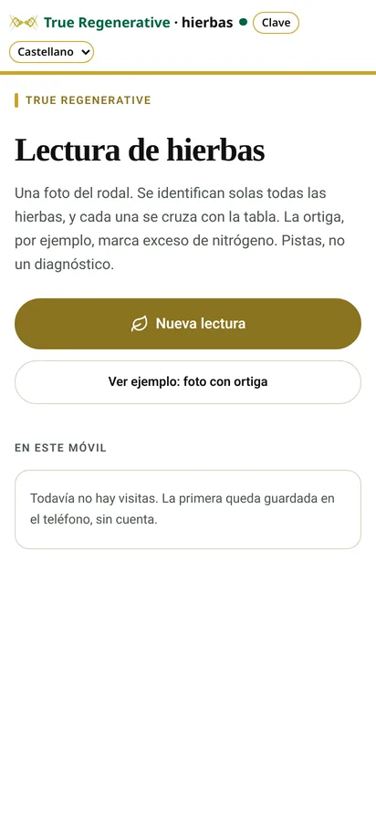 Captura de la app Hierbas: Inicio (datos de ejemplo)
