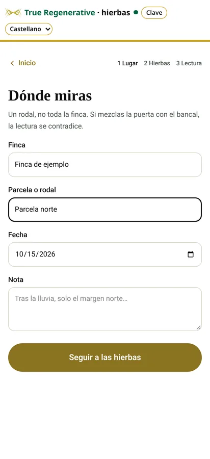 Captura de la app Hierbas: Lugar (datos de ejemplo)