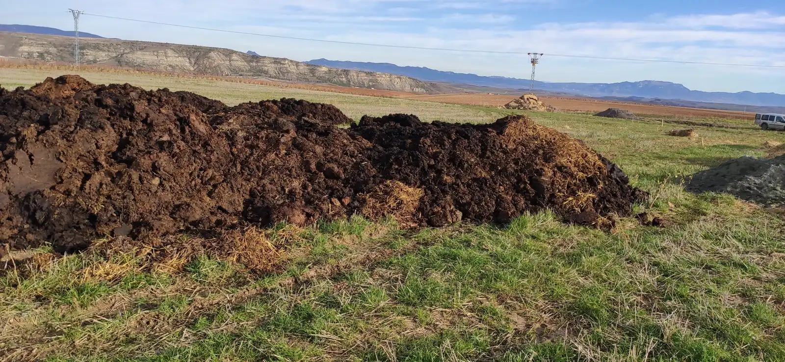 Pila de compost madurando junto al campo